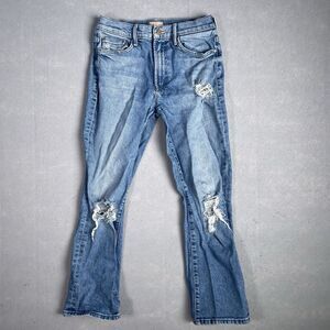 Mother Jean Woman Blue Denim 28W 26L The Insider Ankle Bloom And Doom Distressed